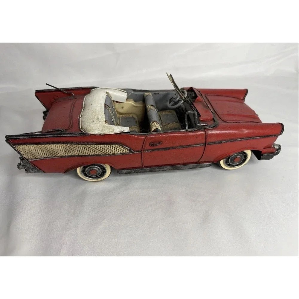Vintage Red Tin Toy Convertible Car Vehicle - Age 17 Years & Up